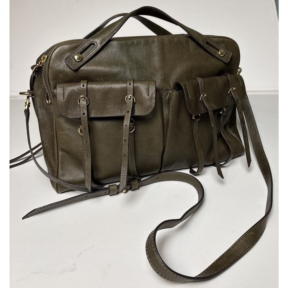 BANANA REPUBLIC Leather Large Duffle North/South Tote Dark Olive Green 2015 - Picture 2 of 16